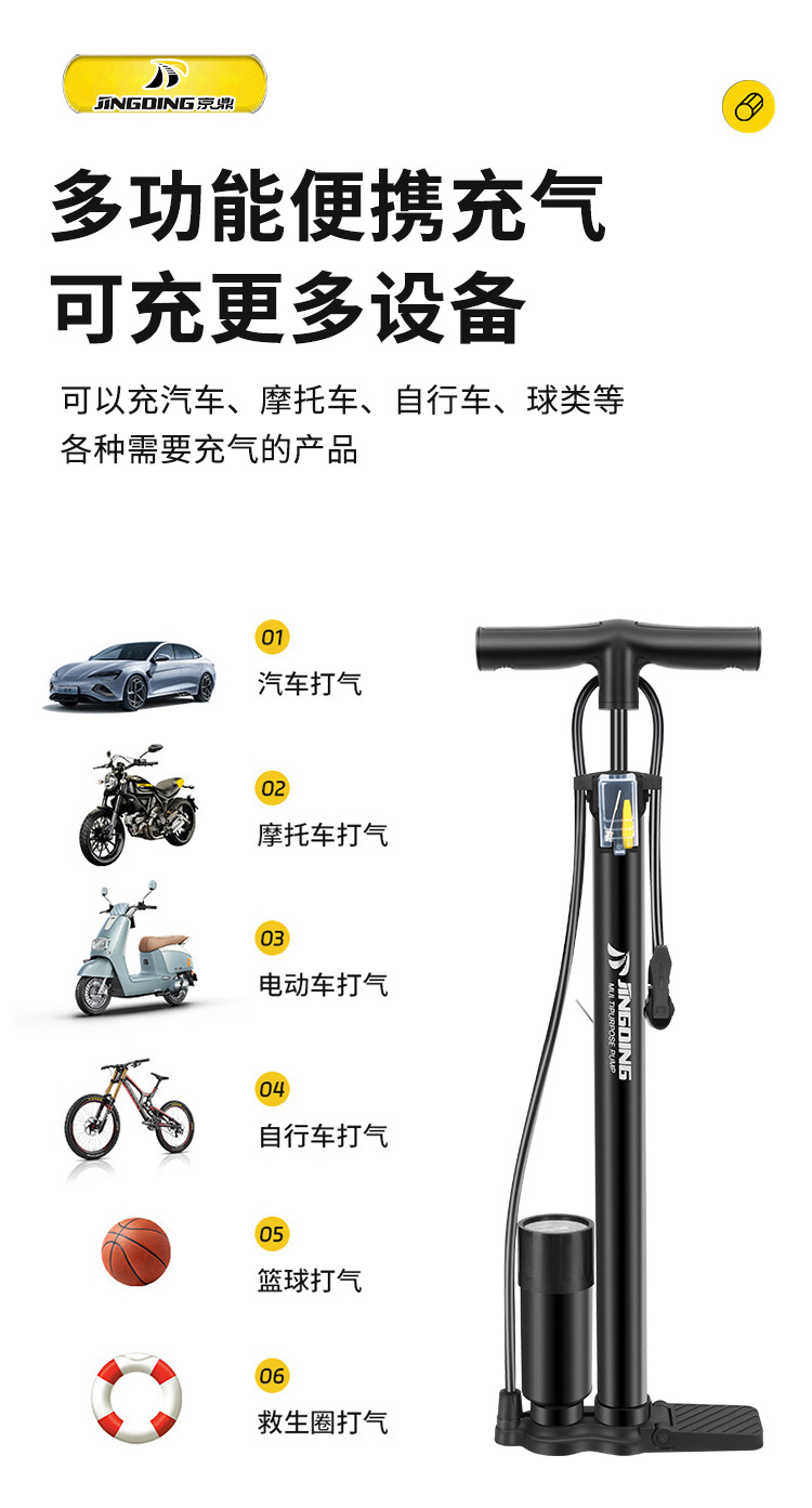 京鼎高壓打氣筒自行車電動車摩托汽車籃球充氣筒落地式打氣筒工廠